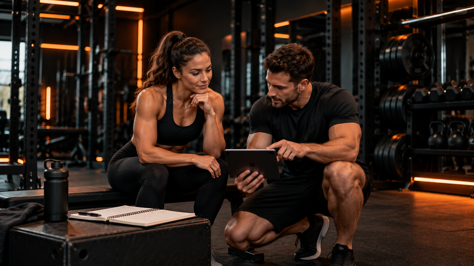 Coach and athlete reviewing a fitness training plan together